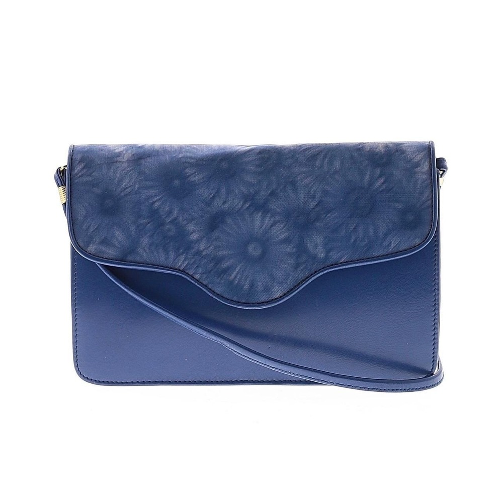Blue‎ Leather Floral Embossed Scalloped Flap Crossbody Bag Purse Handbag